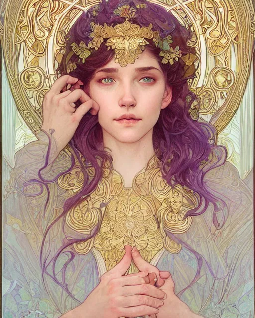 Image similar to god, highly detailed, very intricate, art nouveau, gold filigree, romantic storybook fantasy, soft cinematic lighting, award - winning, disney concept art watercolor illustration by mandy jurgens and alphonse mucha and alena aenami, pastel color palette, featured on artstation