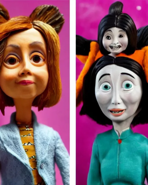 Image similar to nancy pelosi and xin jinping as a highly detailed stop motion puppets, in the style of laika studios ’ s paranorman, coraline, kubo and the two strings shot in the style of annie leibovitz