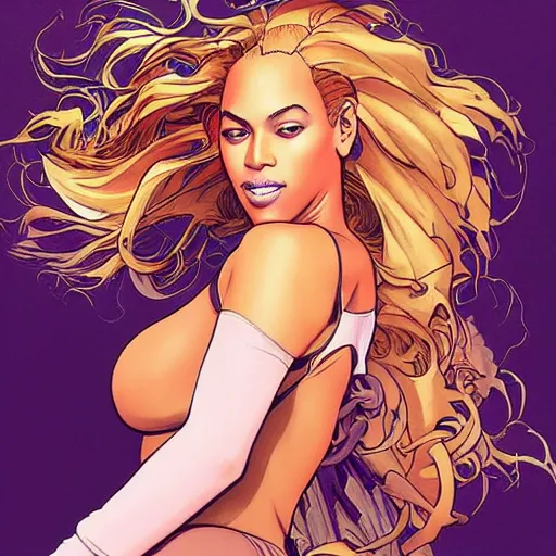 Prompt: beyonce perfect coloring, low saturation, epic composition, masterpiece, bold complimentary colors. stunning masterfully illustrated by artgerm, range murata, alphonse mucha, katsuhiro otomo