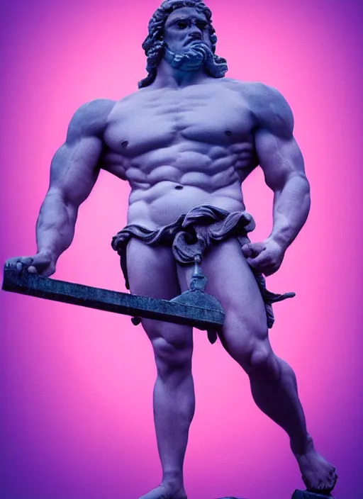 Image similar to statue of hercules looking angry, beeple, vaporwave, retrowave, black background, neon wiring, black, glitch, strong contrast, pinterest, trending on artstation