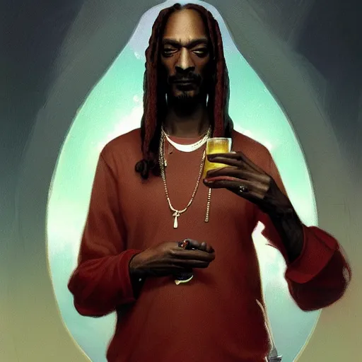 Image similar to Snoop dog , highly detailed, digital painting, artstation, concept art, sharp focus, illustration, art by greg rutkowski and alphonse mucha