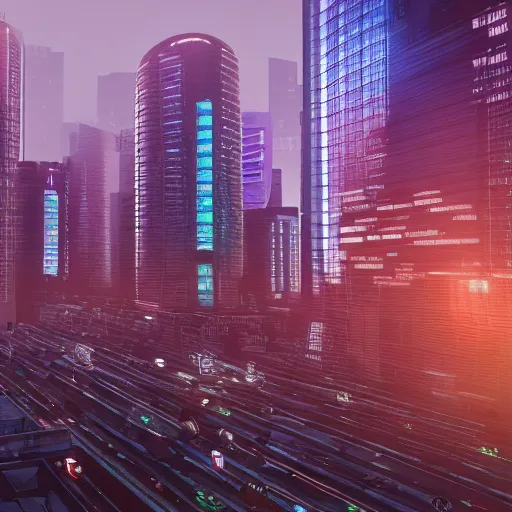 Image similar to A chaotic and busy futuristic city where everyone is in a hurry to get somewhere. There is a lot of traffic and noise. The buildings are all tall and close together. 3d render, volumetric lighting, extremely detailed, unreal engine, 8k UHD, HDR