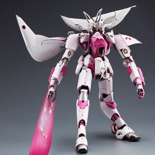 Image similar to futuristic lamprocapnos spectabilis mecha bleeding heart body, sepals forming helmet, floral details, lamprocapnos, 8 k hd resolution, barbatos gundam with floral inlay, bandai box art, star wars, makoto kobayashi, frank gehry, raymond swanland