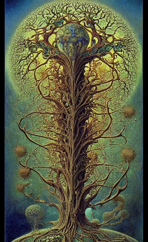 Image similar to tree of life by roger dean and andrew ferez, art forms of nature by ernst haeckel, divine chaos engine, symbolist, visionary, art nouveau, botanical fractal structures, organic, detailed, realistic, surreality