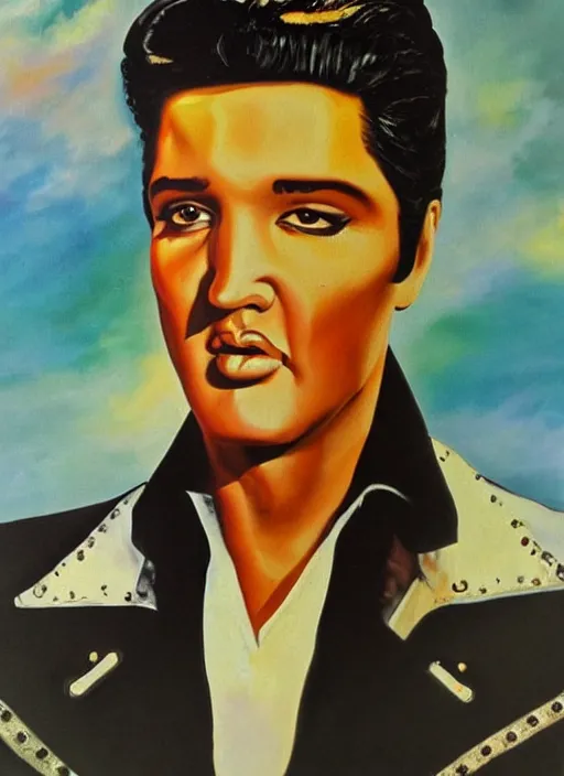 Image similar to oil painting of elvis presley by dali