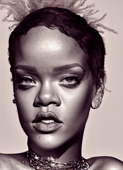 Image similar to rihanna styled by nick knight, annie leibovitz, posing, style, vogue magazine, highly realistic. high resolution. highly detailed. dramatic. 8 k. 4 k.