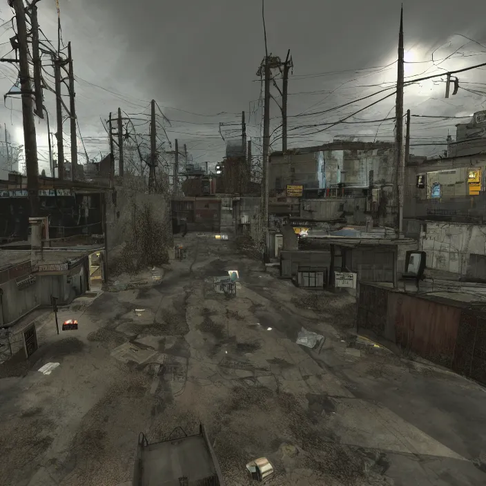 Image similar to realistic half life 2 videogame map as designed by valve software, source engine render, 4 k resolution, dark atmosphere, left 4 dead 2 style