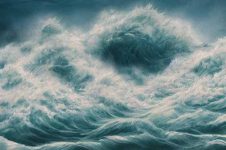 Image similar to ocean, land, tumultuous waves, digital painting, illustrated by max hay