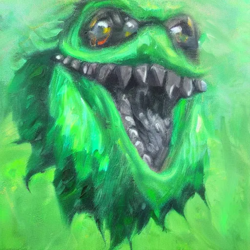 Prompt: Emerald as a monster, oil painting