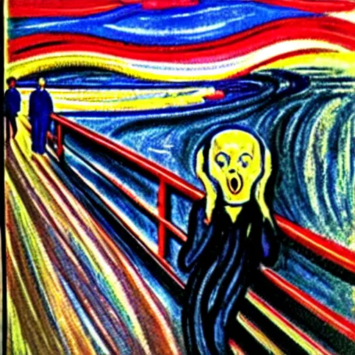 Image similar to the munch scream on a beach during a thunderstorm