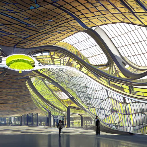 Image similar to complex and beautiful organic train station hall, designed by zaha hadid, bold colors, unreal engine 5 render, keyshot render, octane render in style of artstation trending colors, ultra high detail, ultra realistic, 8k