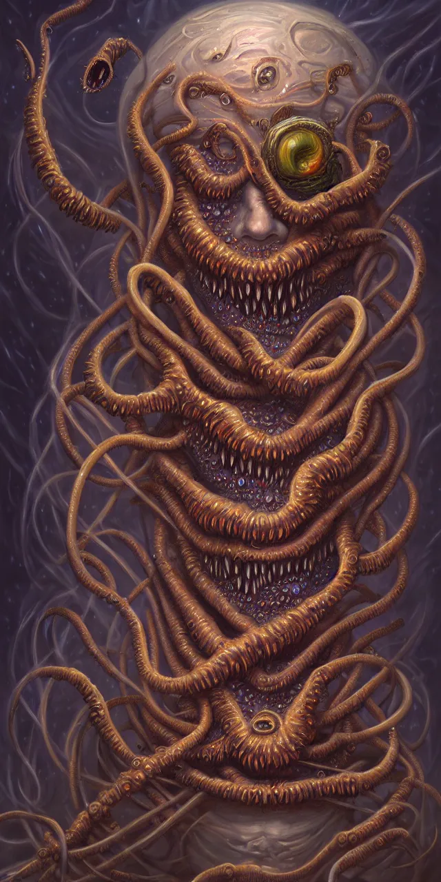 Image similar to a portrait painting, polycount, surrealism, surrealist, lovecraftian, cosmic horror, high detail