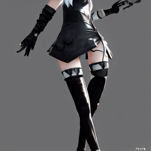 Prompt: 2B from nier automata wearing short clothes , 4k, unreal engine render, trending in artstation, artstationHD, artstationHQ