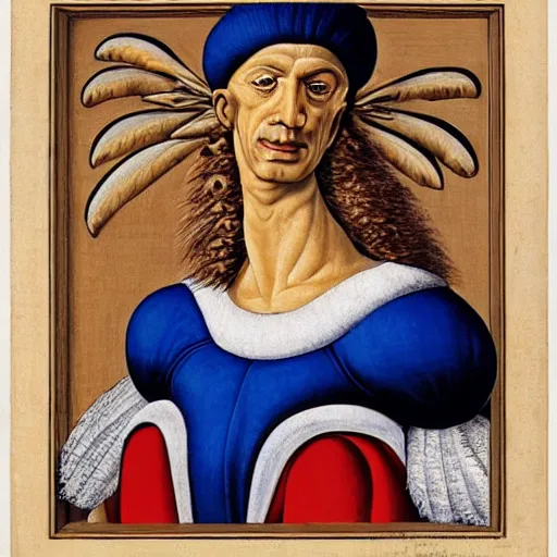 Image similar to portrait of an anthropomorphic velociraptor, dressed as an italian queen, sandro bottecelli, 1 5 0 0