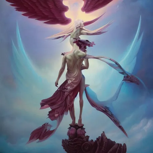 Prompt: the tragic fall of winged icarus peter mohrbacher acrylic painting