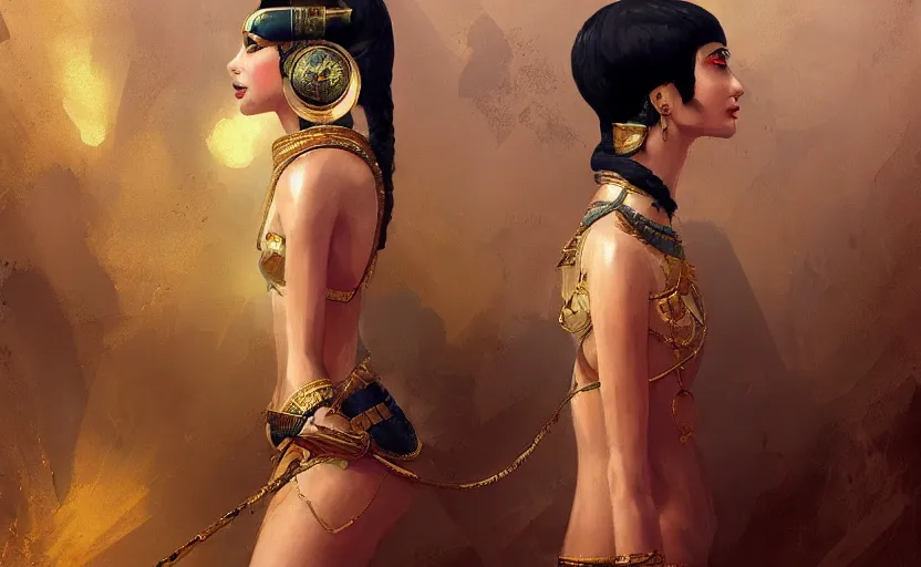 Image similar to A painting of a Cleopatra trending on artstation in the style of Greg Rutkowski