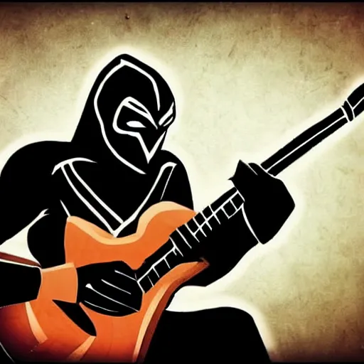 Prompt: spectre from dota 2 playing on a guitar