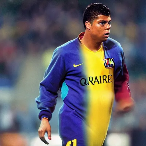 Prompt: ronaldo nazario fenomeno from fc barcelona, photograph by mark mann