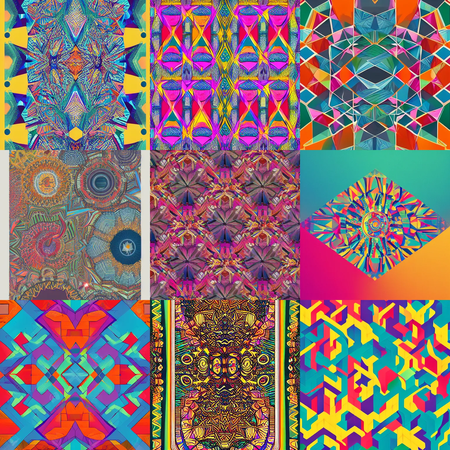 Prompt: intricate colorful geometric pattern design, elaborate procedural fragmented graphic design surreal