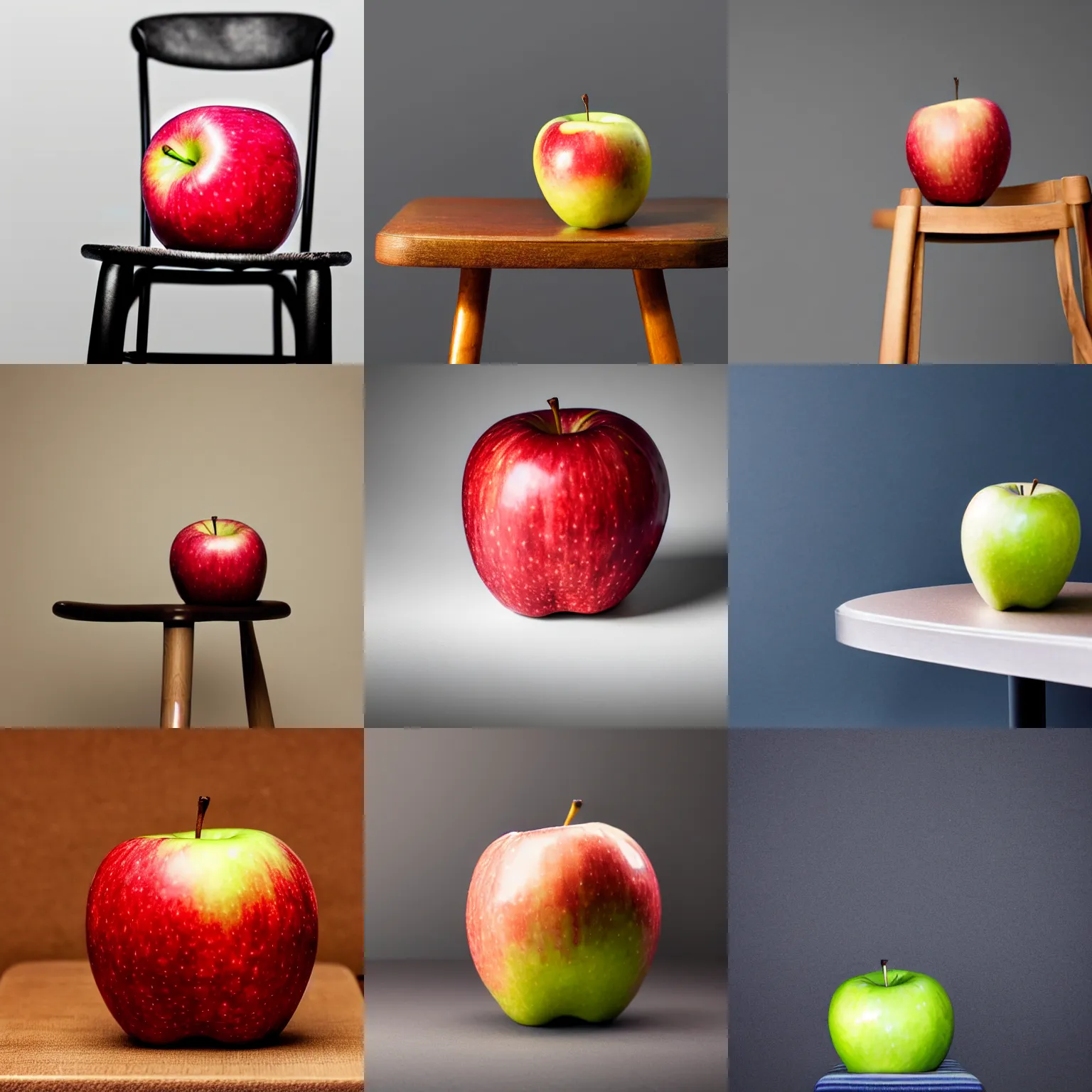 Prompt: An apple on the chair, white background