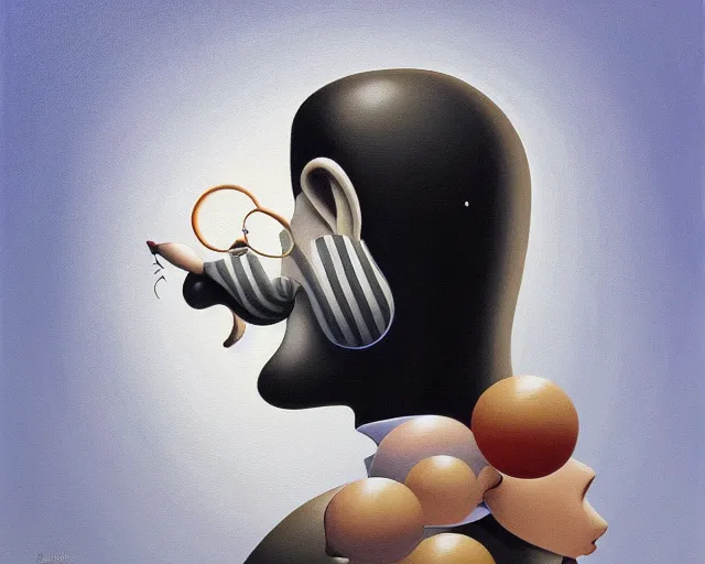 Image similar to a painting of'oh hello there ', an ultrafine detailed painting by rafal olbinski, behance contest winner, pop surrealism, detailed painting, very detailed, minimalist, skeuomorphic, airbrush art