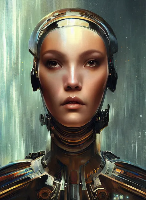 Prompt: portrait of a beautiful female android, coy, circuitry visible in head, in the style of ex machina, karol bak, gerald brom, greg rutkowski, artstation,