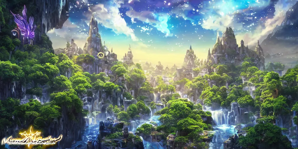 Image similar to beautiful and immersive magical town, magical buildings, bioluminescent forest surrounding, gentle rivers flowing through town, award - winning - anime style - cinematic lighting, dramatic lighting, hdr, 4 k, stunning and beautiful view - unbelievably amazing - highly detailed, hyperrealistic, in the style of kingdom hearts and avatar, 3 d - unreal engine 5, anime visuals