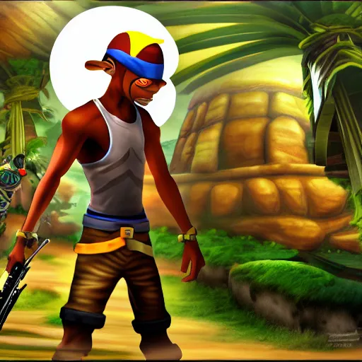 Image similar to carl johnson as a jak and daxter character, jak and daxter screenshot, digital art, ps 2