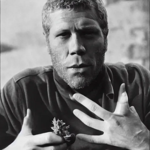 Prompt: steve mcqueen smoking marijuana,