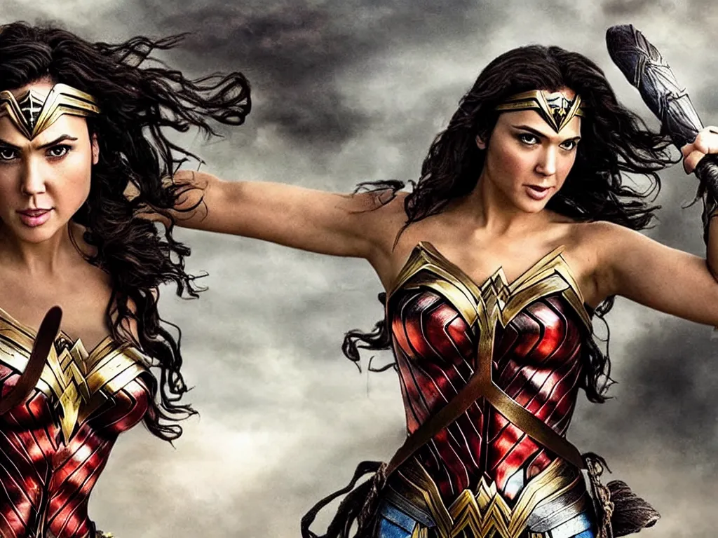 Prompt: Beautiful photo of Wonder Woman crossed with Xena Warrior Princess