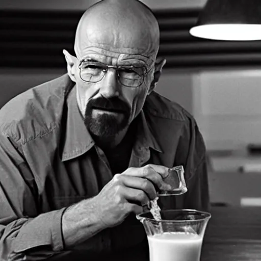 Image similar to walter white drinking milk