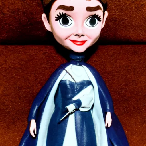 Prompt: audrey hepburn cos play king george iii, stop motion vinyl action figure, plastic, toy, butcher billy style