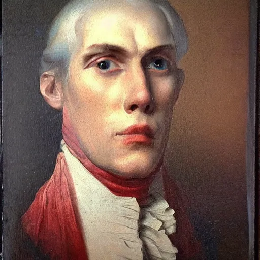 Image similar to An 18th century oil painting of Jerma985, portrait of Jerma985, grainy, realistic, very realistic, hyperrealistic, highly detailed, very detailed, extremely detailed, very neat, very epic, very cool, detailed, trending on artstation