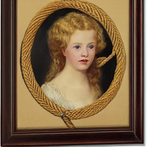 Prompt: portrait, a girl in a blonde woman dress, strangled with a rope, victorian style, high detail