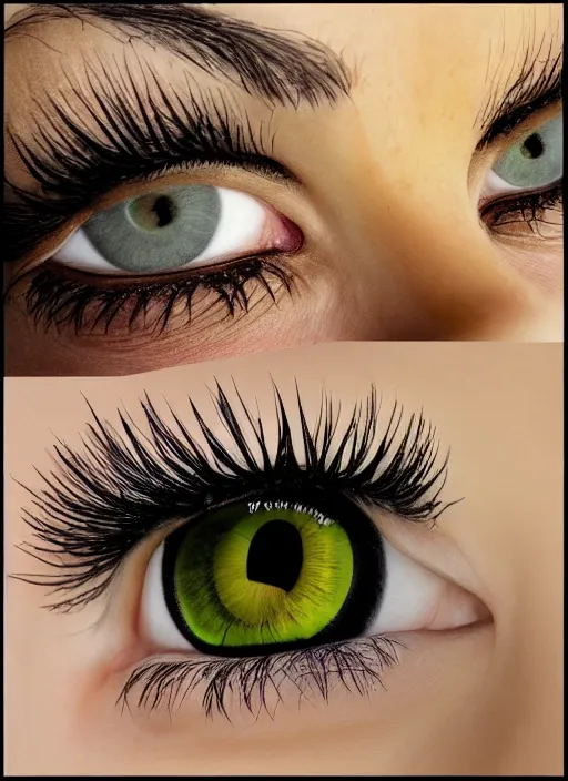 Prompt: grid montage of eyes, square dilated pupils, swuare irises, detailed colored textures, eyelashes, advanced art, art styles mix, from wikipedia, wet reflections in eyes, sunshine light, hd macro photograph, from side, various eyelid positions, square black pupil centered