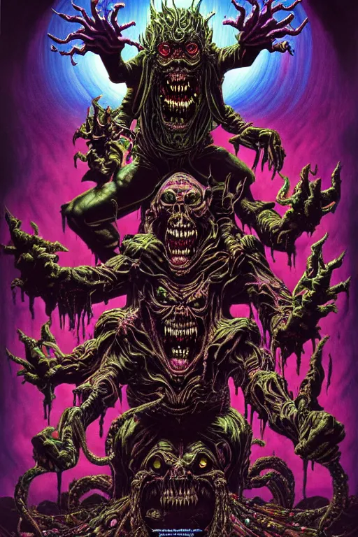 Image similar to a hyperrealistic rendering of an epic boss fight against an ornate supreme dark vampire overlord, cinematic horror by chris cunningham, lisa frank, richard corben, highly detailed, vivid color,