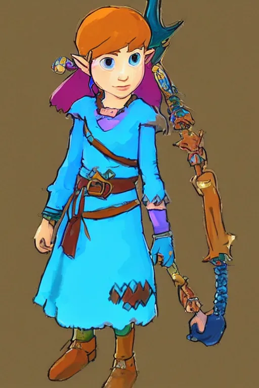 Image similar to an in game portrait of madeline from celeste in the legend of zelda breath of the wild, breath of the wild art style.