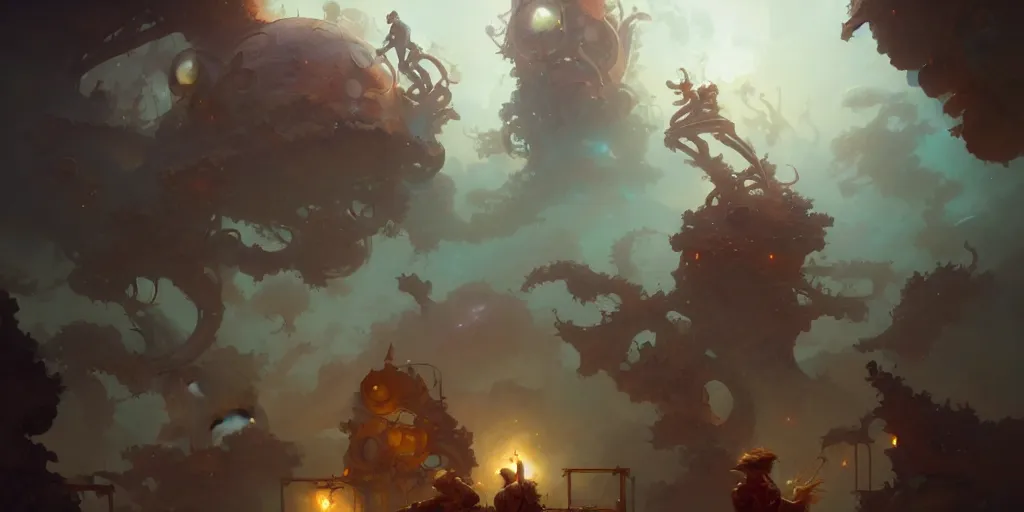 Prompt: a glimpse of the mechanism of dreaming by peter mohrbacher and craig mullins and james jean and marc simonetti