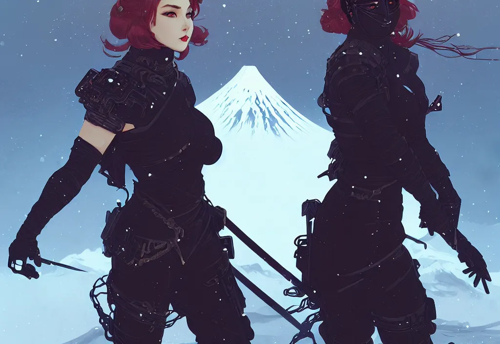 Image similar to portrait ninja gaiden girl, armored dieselpunk wardrobe, at snowy fuji mountain moonlight, ssci - fi and fantasy, intricate and beautiful and elegant, digital painting, artstation, concept art, smooth and sharp focus, illustration, art by tian zi and wlop and alphonse mucha