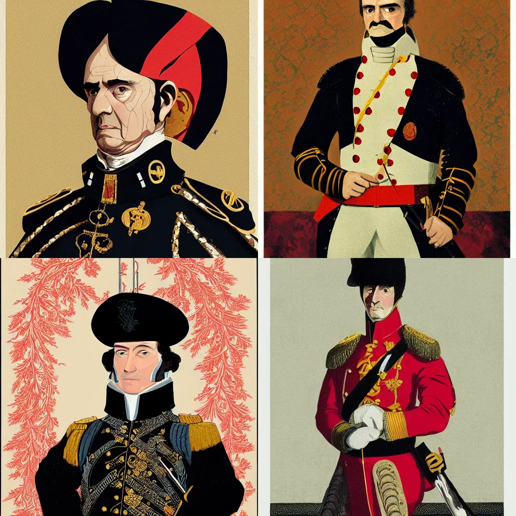 Prompt: a portrait of a spanish general from 1 8 2 0 by victo ngai