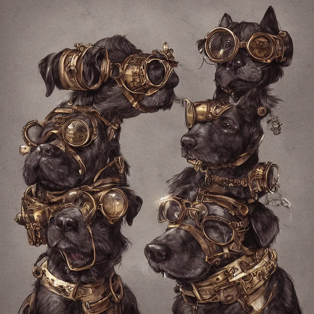 Prompt: a dog with steampunk googles, by ROSS tran