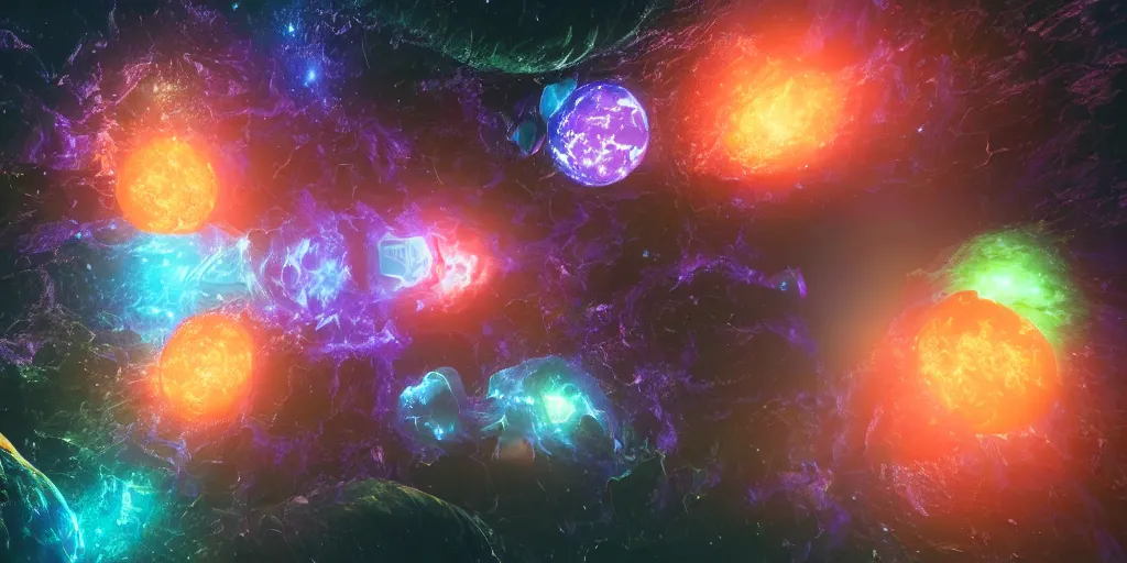 Image similar to multiverse ball, psychedelic ball, universe nebula ball. 3 d render, houdini 3 d, octane 3 d, zbrush, maya, cinema 4 d, blender, natural cinematic volumetric lighting, realistic beautifully detailed post - processing render, epic composition, magical atmosphere, masterpiece, trending on artstation