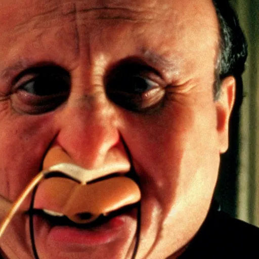 Image similar to A movie still of Danny Devito as Hannibal Lecter in Silence of the Lambs