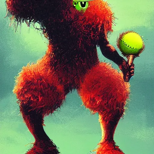 Image similar to a tennis ball monster, digital art, fantasy, magic, trending on artstation, ultra detailed, professional illustration by Basil Gogos