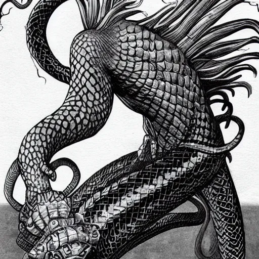 Image similar to a snake man, kentaro miura art style