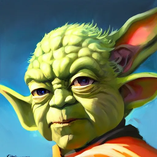 Image similar to greg manchess portrait painting of evil yoda as overwatch character, medium shot, asymmetrical, profile picture, organic painting, sunny day, matte painting, bold shapes, hard edges, street art, trending on artstation, by huang guangjian and gil elvgren and sachin teng