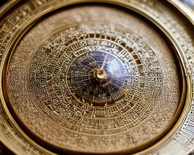 Image similar to 5 0 mm photography of a holy golden astrolabe. highly detailed 8 k. intricate. lifelike. nikon d 8 5 0. motion blur