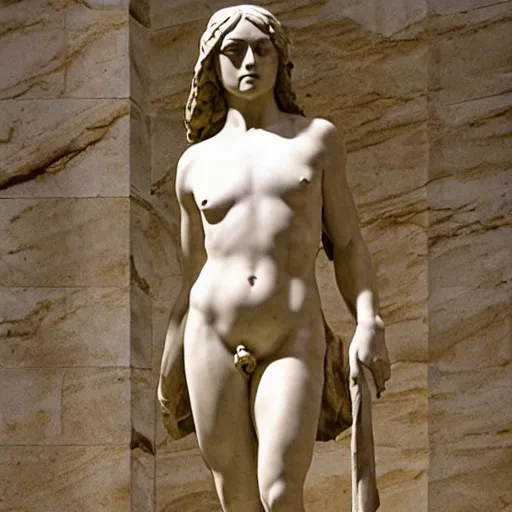 Image similar to mila kunis as a marmor statue by michelangelo, church background