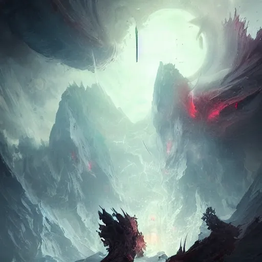 Image similar to tears of blood and space fall into the abyss of demons and hells, Greg Rutkowski