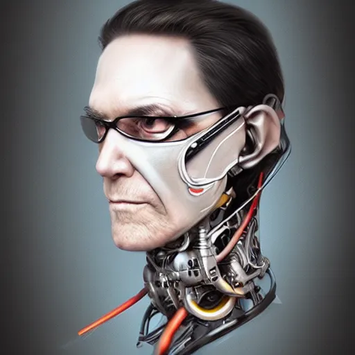 Prompt: portrait of a cyborg William Gibson wearing an Ikeuchi mask by Artgerm, biomechanical, hyper detailled, trending on artstation